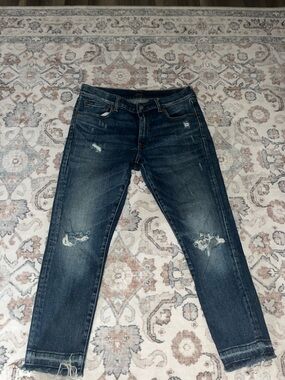 Ralph Lauren Men's Dark Blue Distressed Slim Straight Jeans